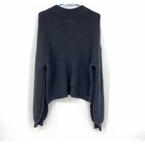 BP Black Chunky‎ Knit Cropped Long Puff Sleeve Sweater Mock Neck Size Medium